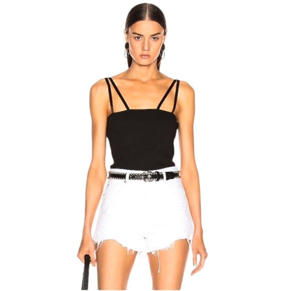 The Range Shirt Women XS Black Ribbed Knit Double Strap Cropped Alloy Tank Top